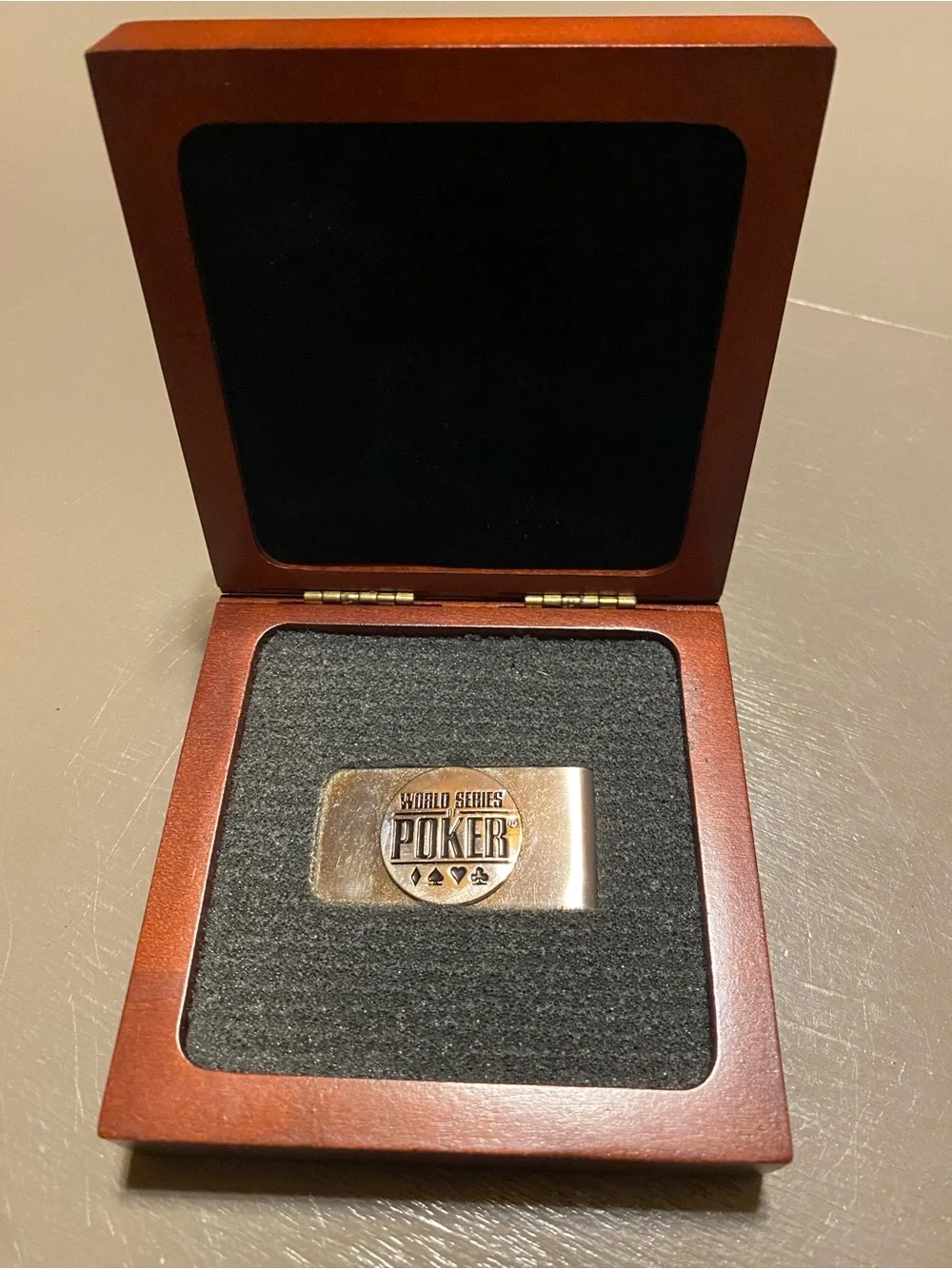 World Series of Poker WSOP Money Clip w/ Wood Display Box Made in USA